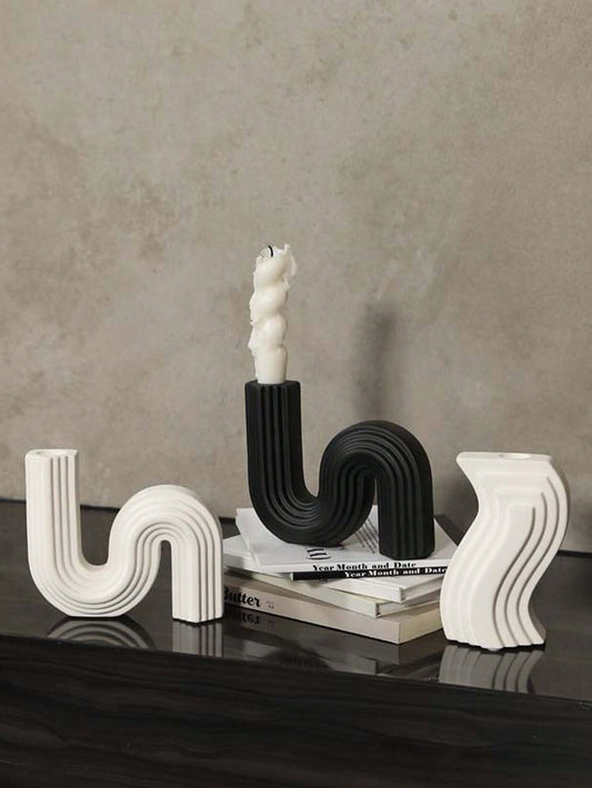 Minimalist Black & White Ceramic Candlestick