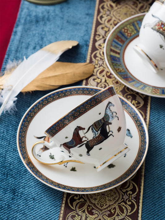 1pc Horse Pattern Porcelain Mug & Dish