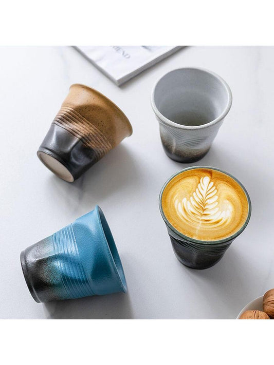 1pc Two Tone Crushed Design Irregular Fold Ceramic Coffee Cup