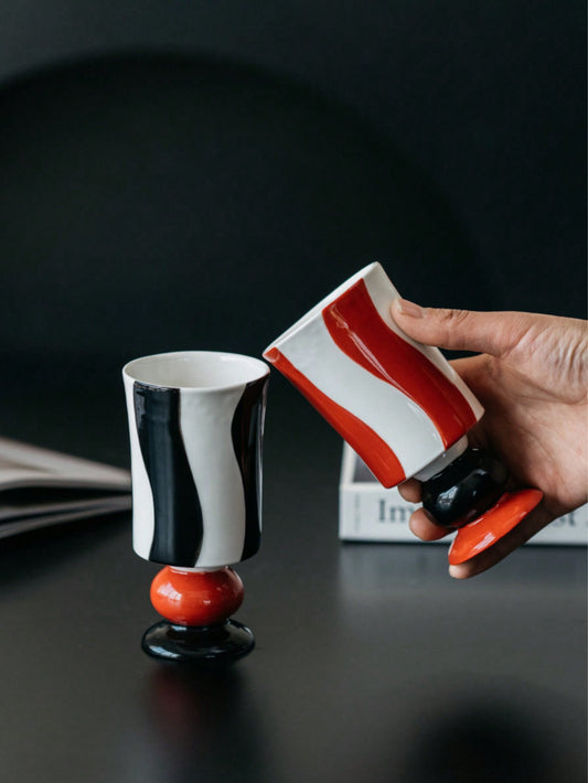 Ceramic High Foot Dot Striped Cup